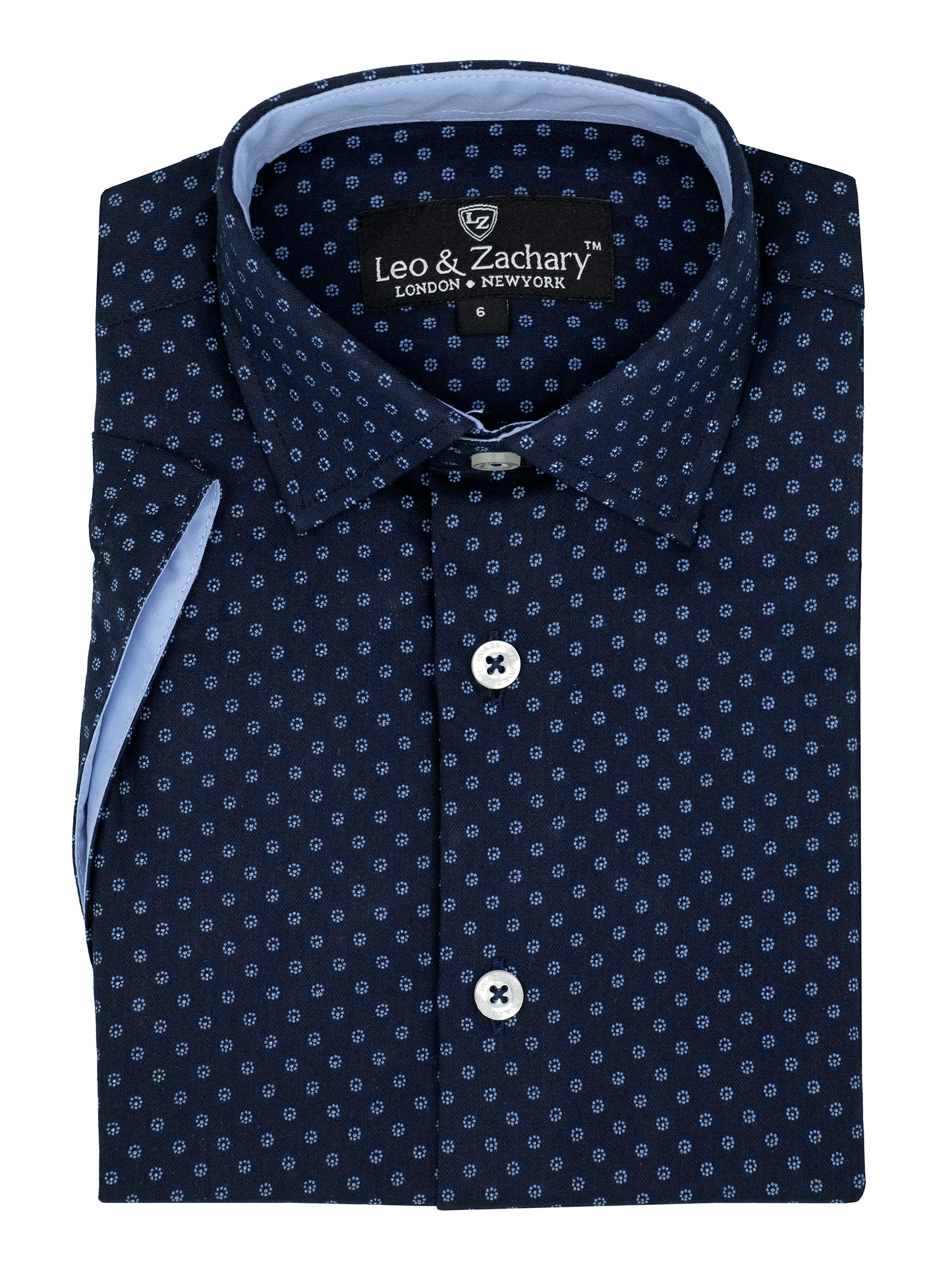 Leo & Zachary 38893 Boy's Short Sleeve Sport Shirt - Neat - Navy/Sky