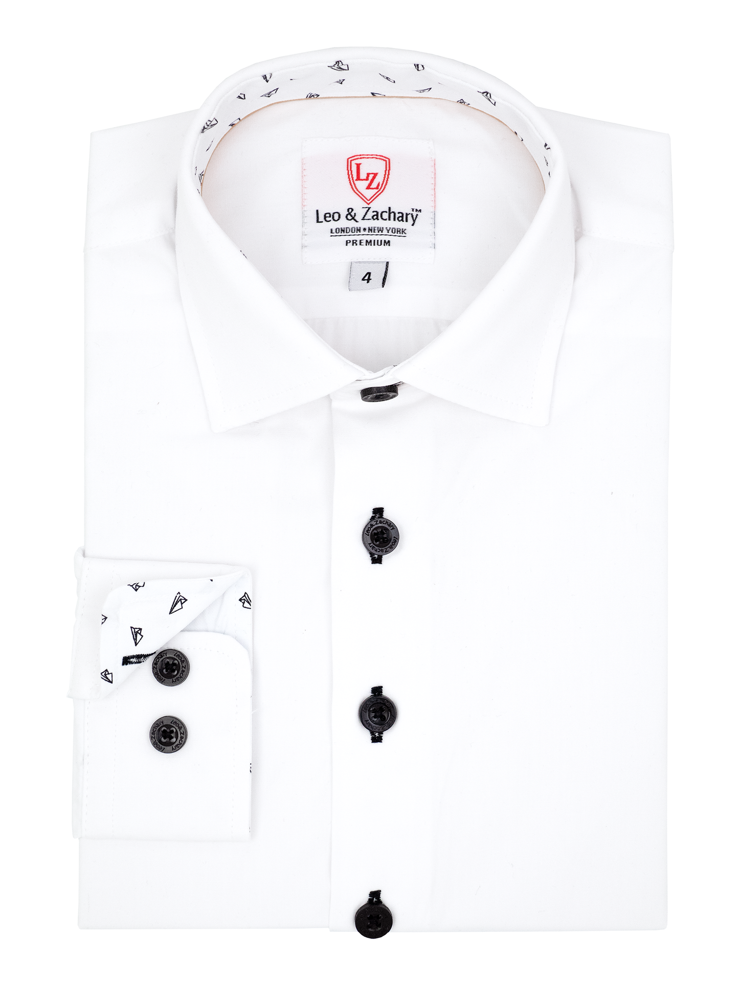 Leo & Zachary 38921 Boy's Long Sleeve Sport Shirt - Solid - White/Black