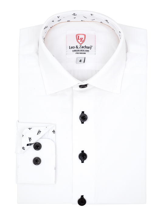 Leo & Zachary 38921 Boy's Long Sleeve Sport Shirt - Solid - White/Black