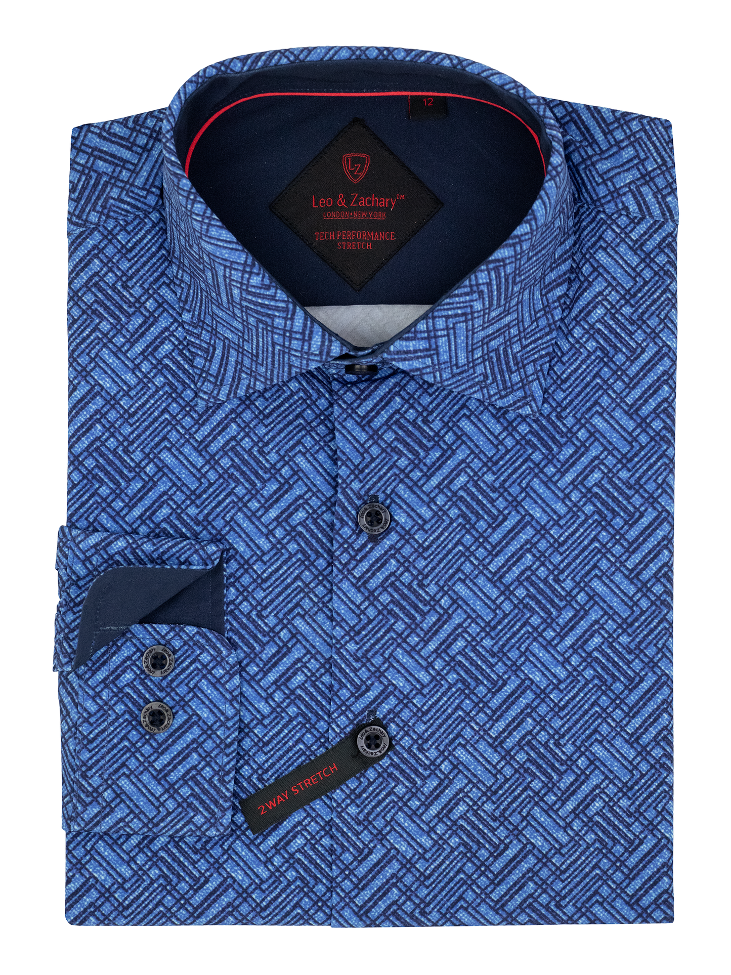 Leo & Zachary 38933 Boy's Long Sleeve Sport Shirt - Maze - Denim