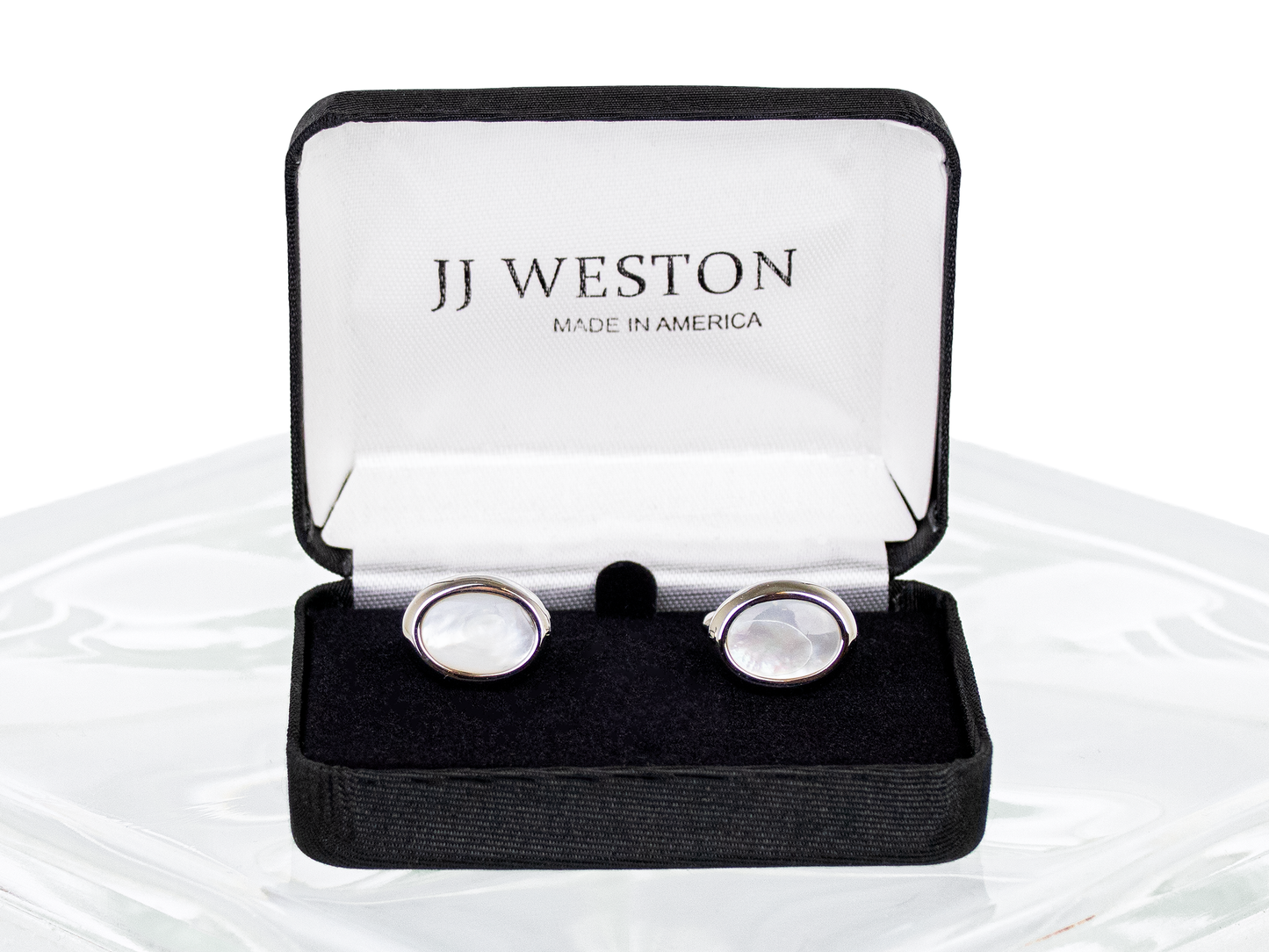 JJ Weston 39022 Cufflinks - Oval Edge - Silver Mother of Pearl