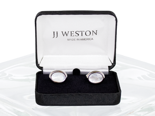 JJ Weston 39022 Cufflinks - Oval Edge - Silver Mother of Pearl