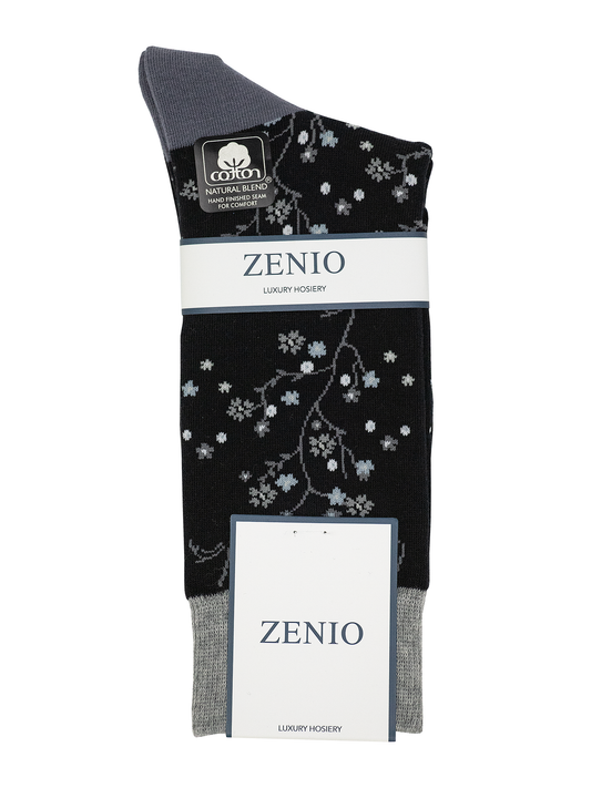 Zenio 39098 Boys' Socks - Floral - Black/White