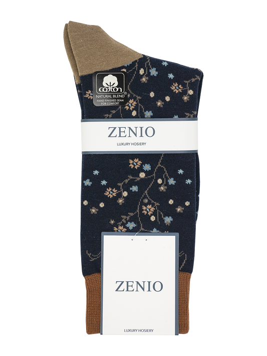 Zenio 39104 Boys' Socks - Floral - Navy/Beige
