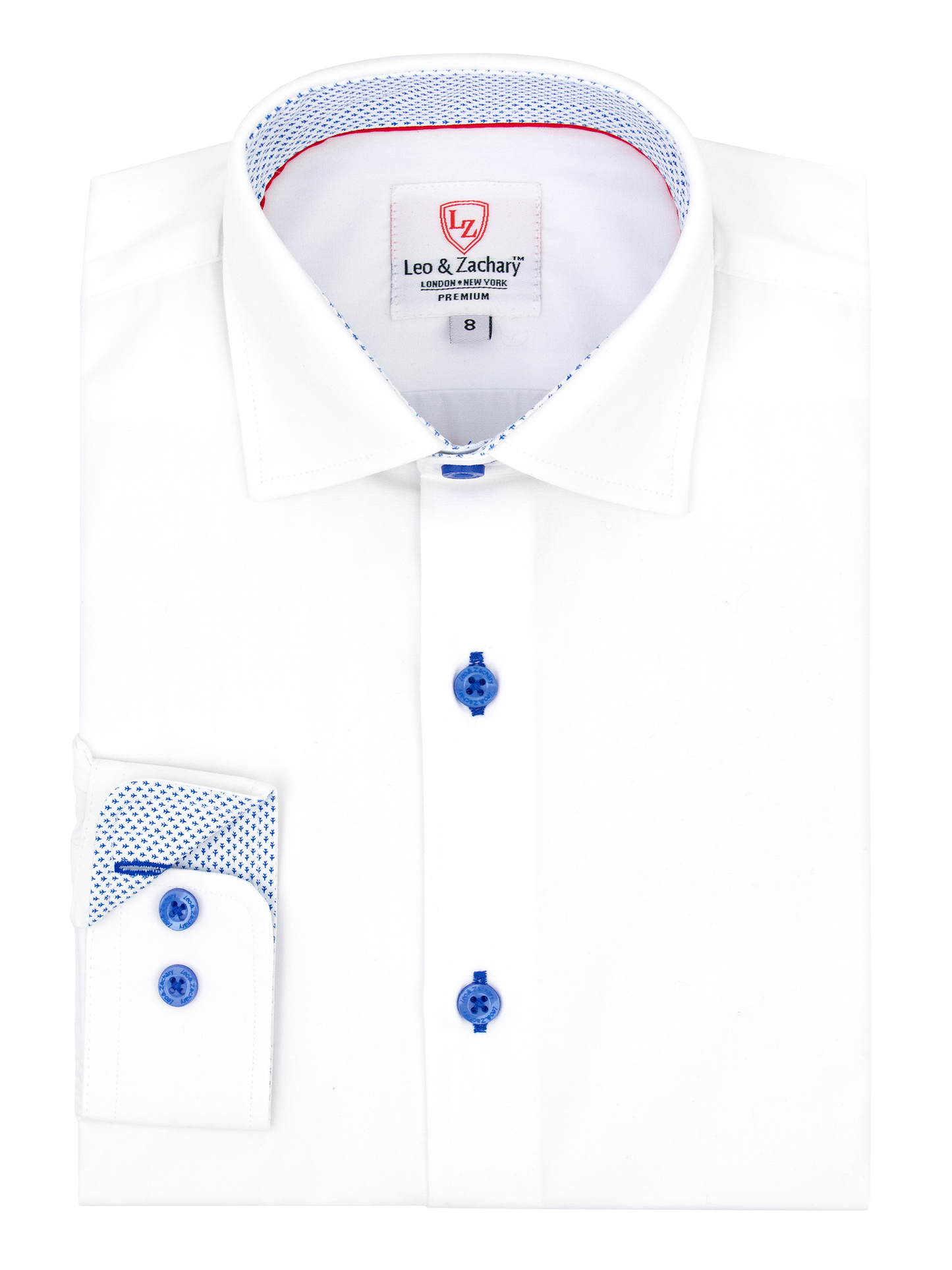 Leo & Zachary 39504 Boy's Long Sleeve Sport Shirt - Solid - White/Blue