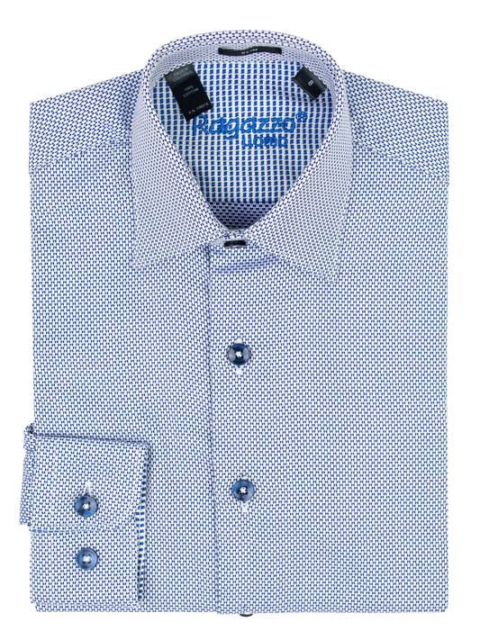 Ragazzo 39548 Boy's Slim Fit Long Sleeve Sport Shirt - Neat - Navy