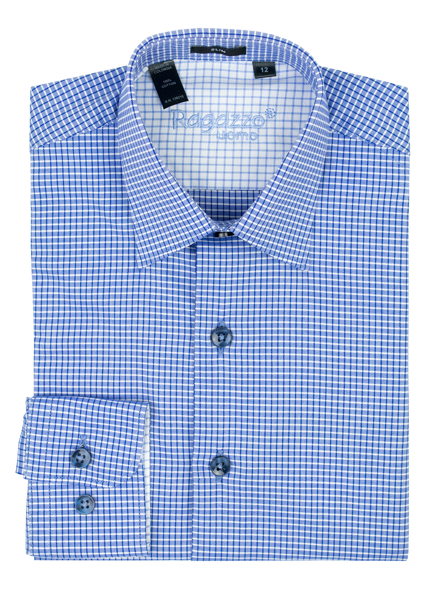 Ragazzo 39568 Boy's Long Sleeve Sport Shirt - Grid - Blue