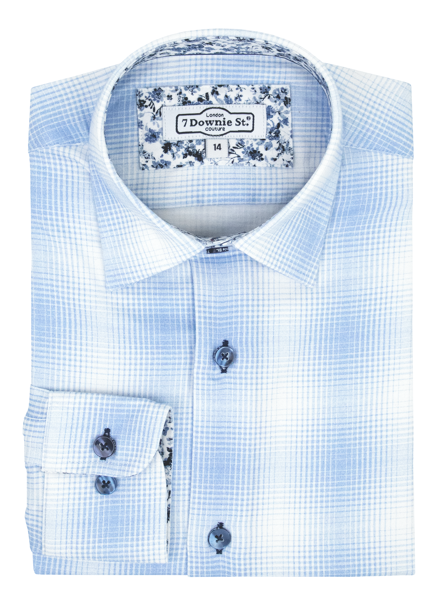 7 Downie St. 39646 Boy's Long Sleeve Sport Shirt - Gradient Plaid - Blue