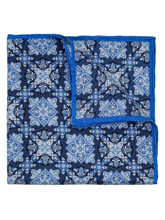 Heritage House 39681 Pocket Square - Geo - Navy/Sky