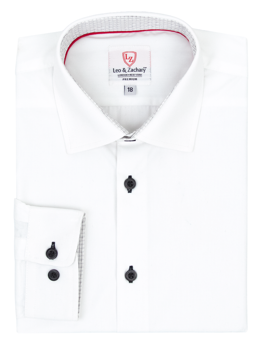 Leo & Zachary 39711 Boy's Long Sleeve Sport Shirt - Solid - White/Black