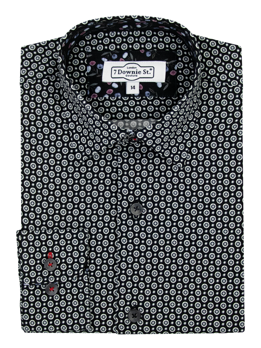 7 Downie St. 39764 Boy's Long Sleeve Sport Shirt - Neat - Black/White