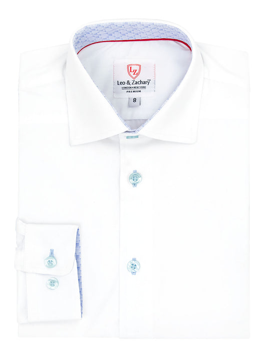 Leo & Zachary 39822 Boy's Long Sleeve Sport Shirt - Solid - White/Blue