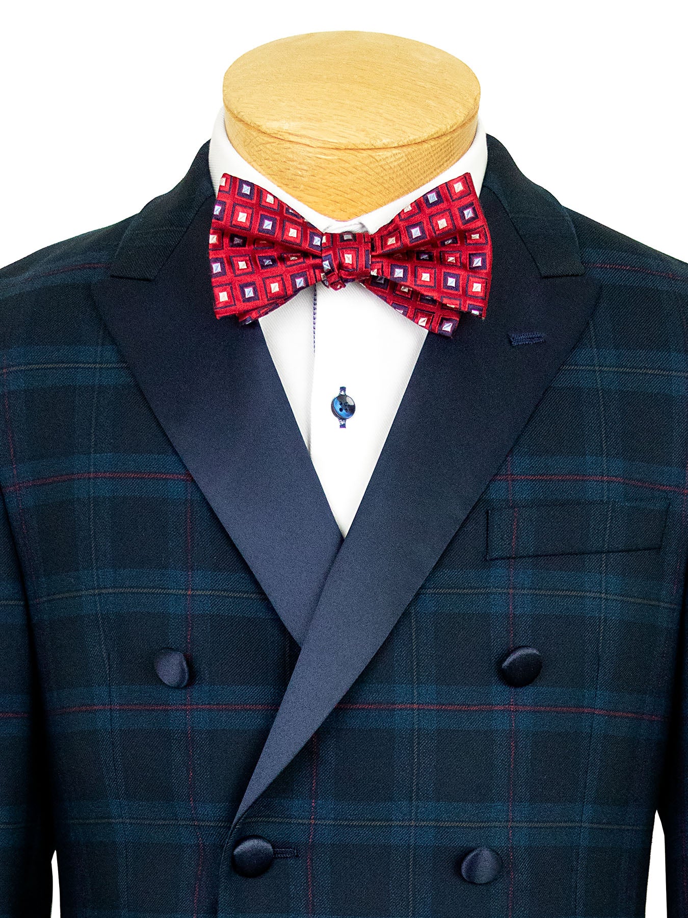 B by Brooks Brothers 40021 Boy's Dinner Jacket - Plaid - Navy
