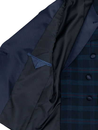 B by Brooks Brothers 40021 Boy's Dinner Jacket - Plaid - Navy