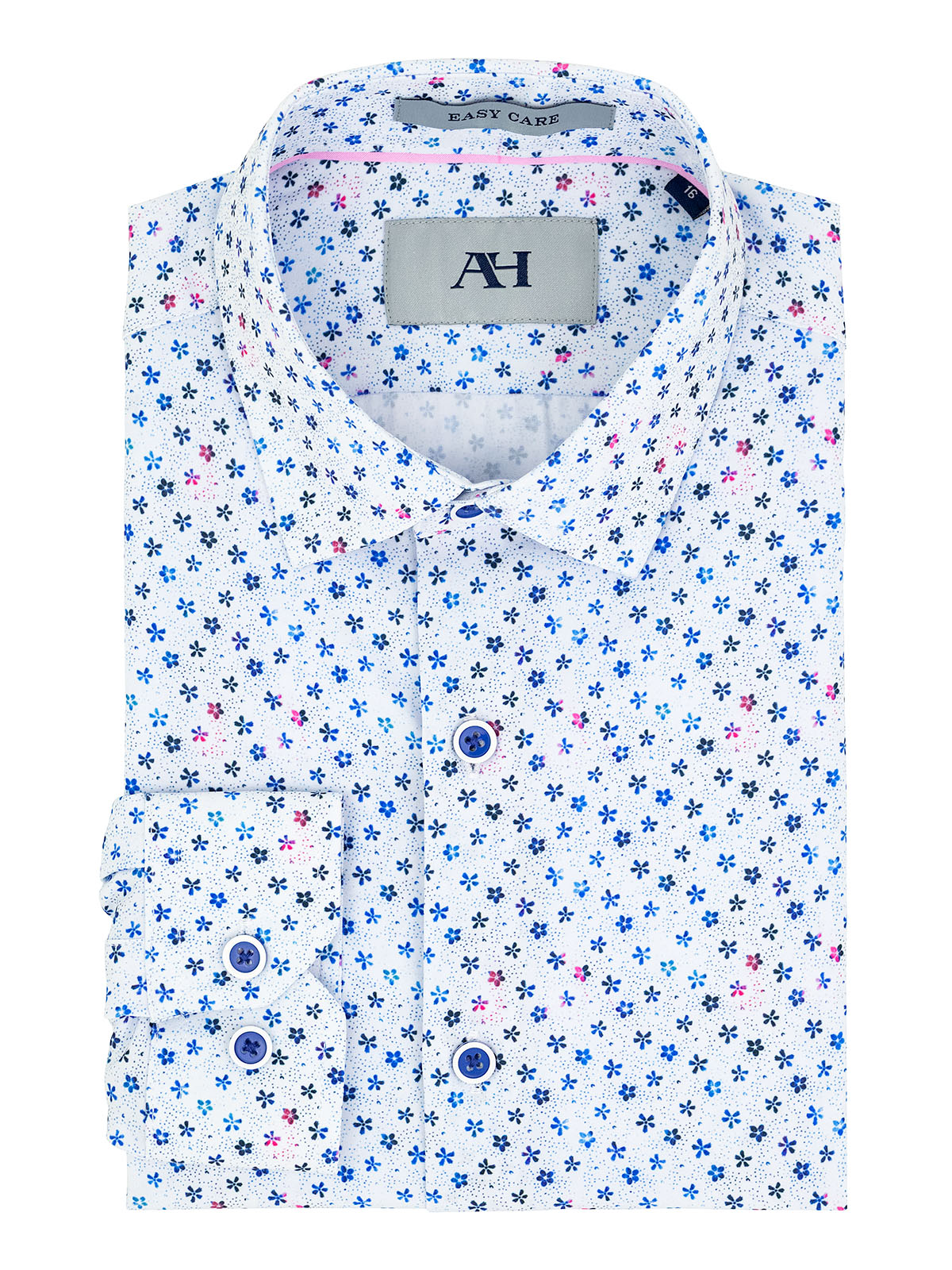 American Heritage 40195 Boy's Long Sleeve Sport Shirt - Flower - White/Blue