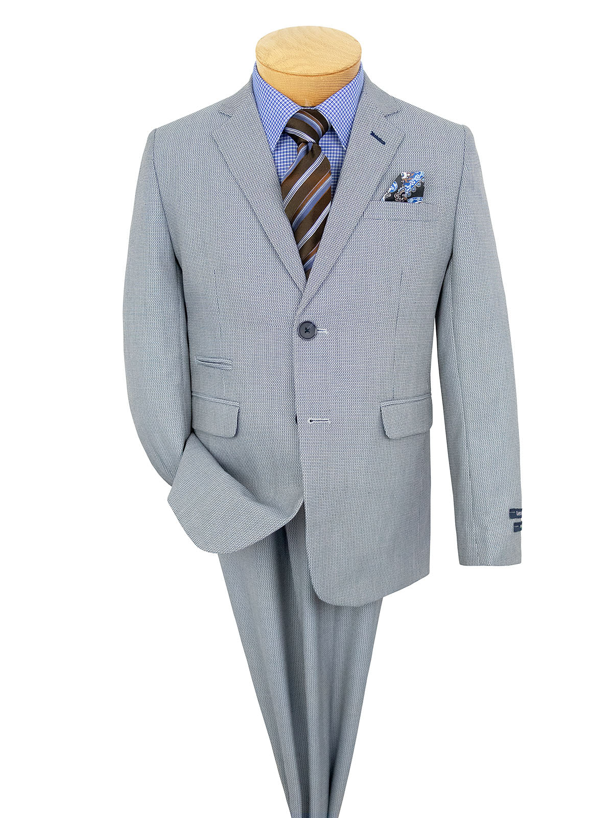 Leo & Zachary 40303 Boy's Suit - Basketweave - Navy/Silver