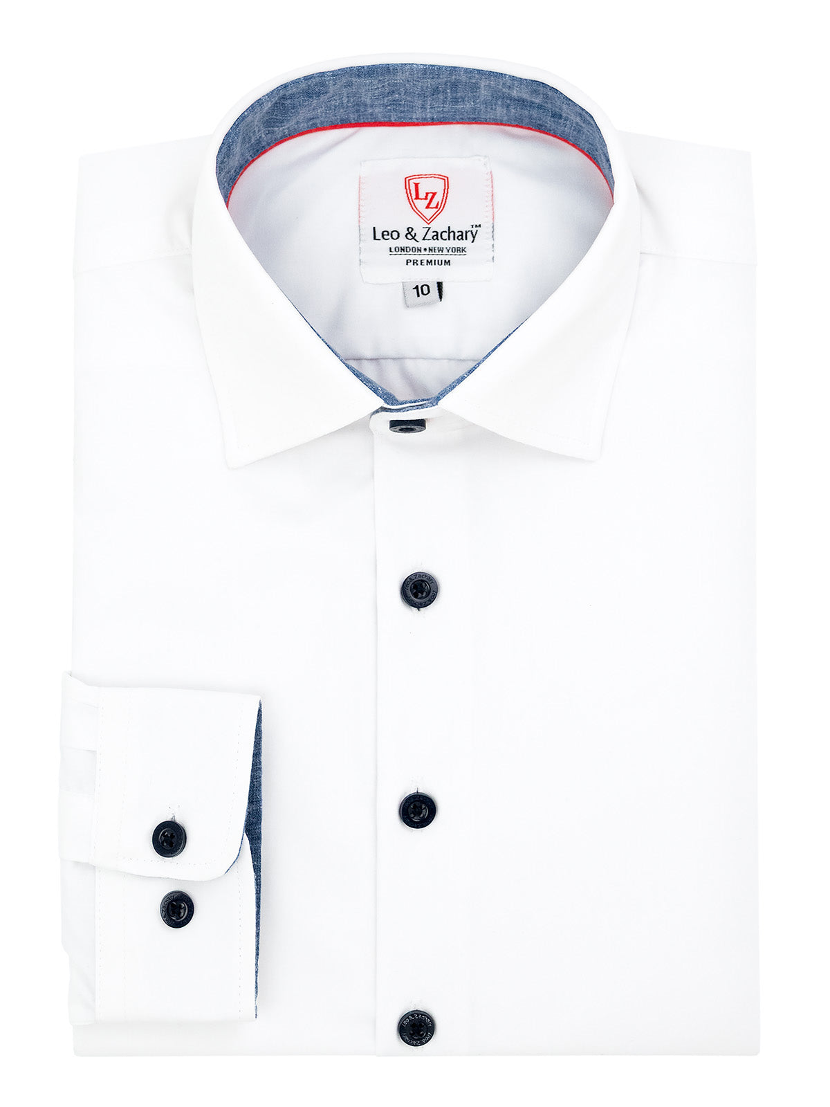 Leo & Zachary 40428 Boy's Dress Shirt - Solid - White/Navy