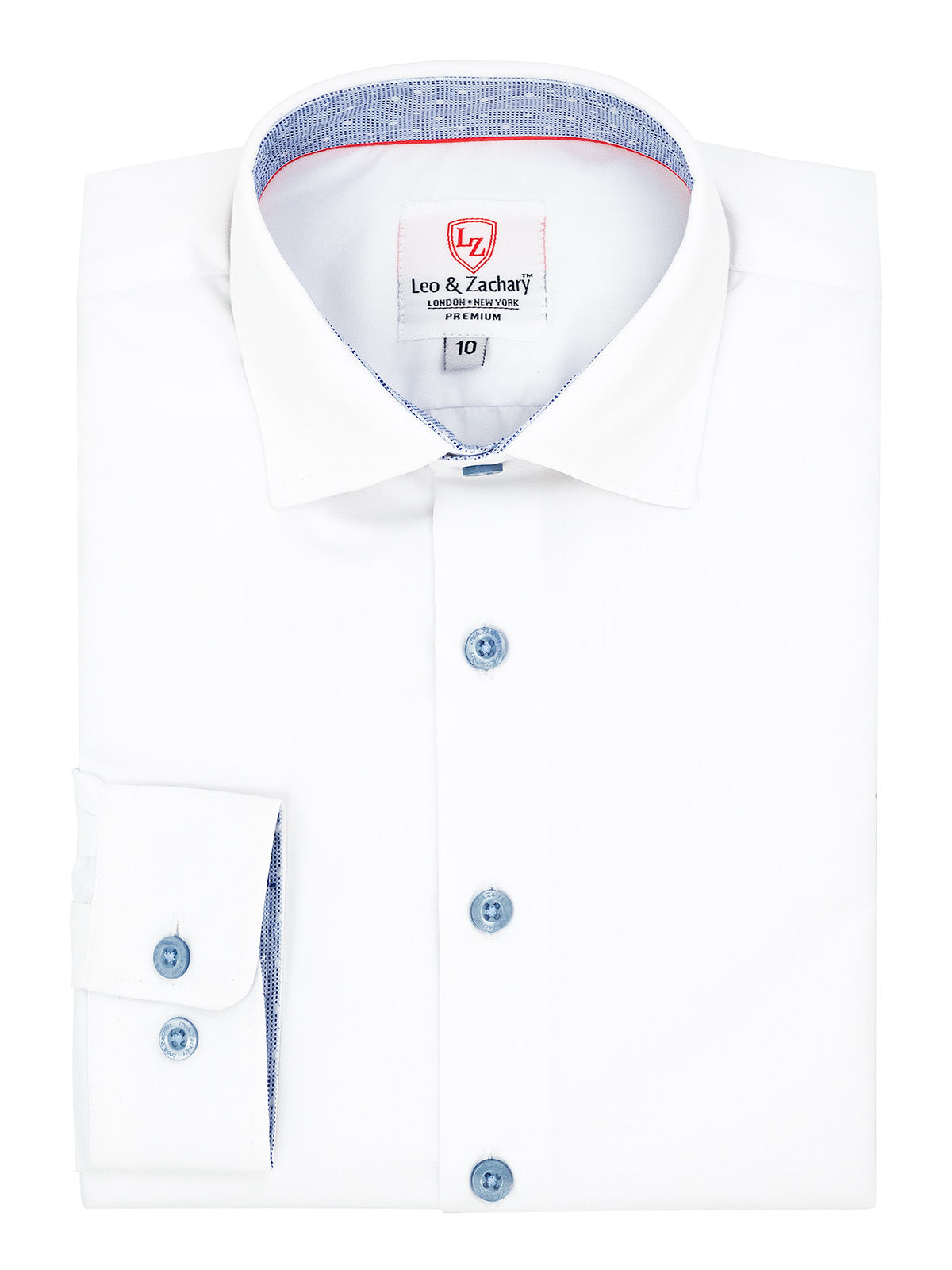 Leo & Zachary 40440 Boy's Dress Shirt - Solid - White/Light Blue