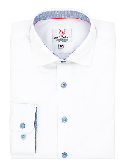 Leo & Zachary 40440 Boy's Dress Shirt - Solid - White/Light Blue
