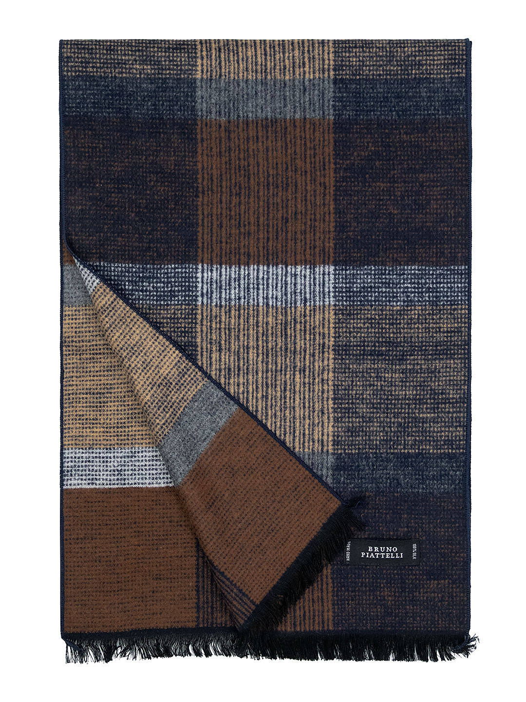 Bruno Piattelli 40696 Young Men's Scarf - Block - Navy/Taupe