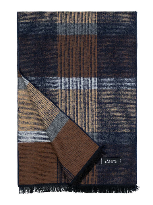 Bruno Piattelli 40696 Young Men's Scarf - Block - Navy/Taupe