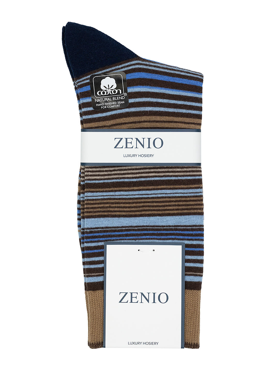 Zenio 40701 Boys' Socks - Stripe - Blue/Taupe