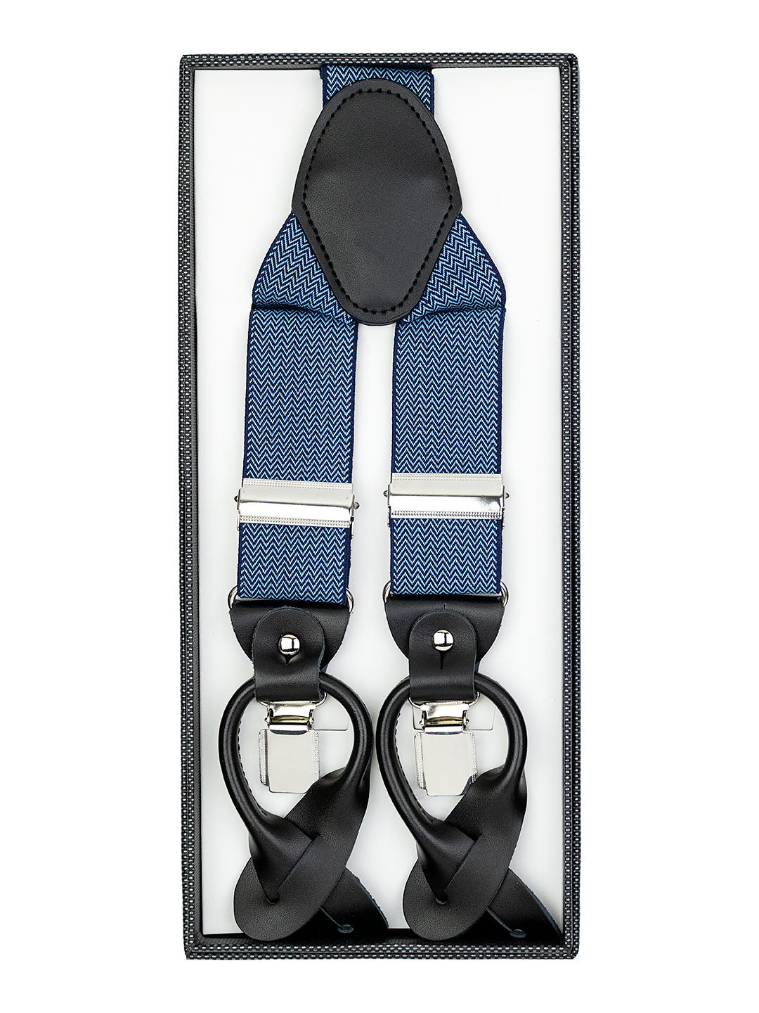 Bruno Piattelli 40703 Convertible Suspenders - Chevron - Navy
