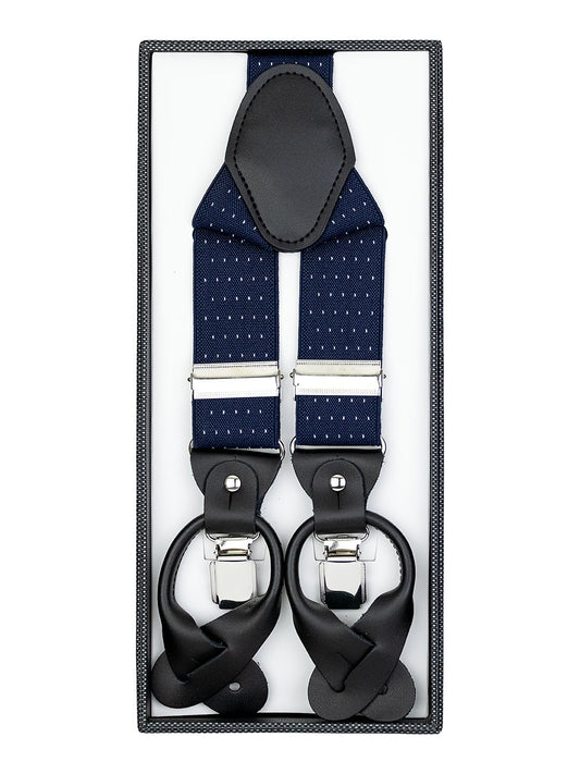 Bruno Piattelli 40704 Convertible Suspenders - Pin Dot - Navy/White