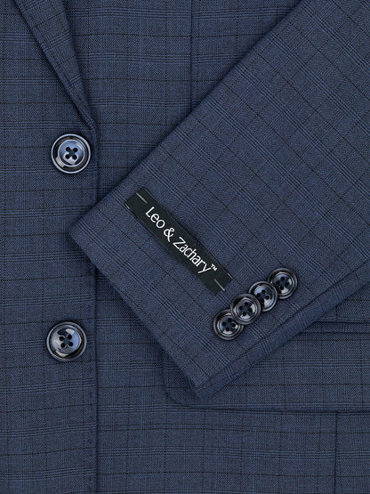 Leo & Zachary 41173 Boy's Suit Jacket - Skinny Fit - Plaid - Blue