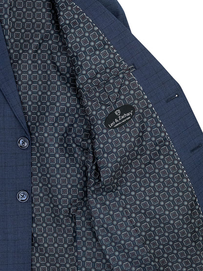 Leo & Zachary 41173 Boy's Suit Jacket - Skinny Fit - Plaid - Blue
