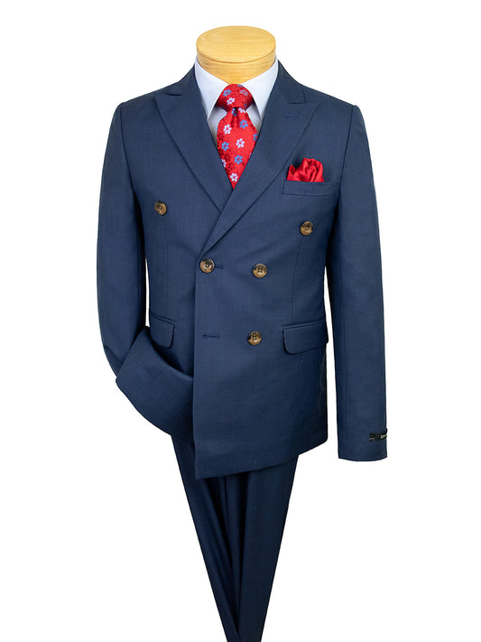 Leo & Zachary 41182 Boy's Suit Jacket - Skinny Fit - Double Breasted - Solid - Azzure