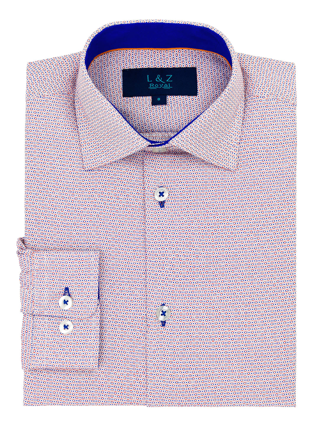 Leo & Zachary 41228 Boy's Dress Shirt - Skinny Fit - Circle Dobby - Blue/Orange