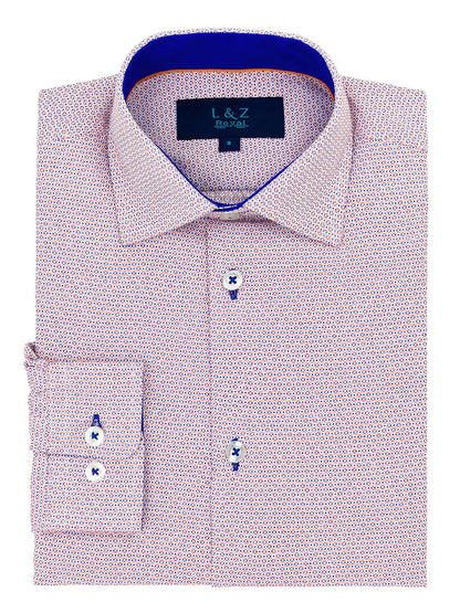 Leo & Zachary 41228 Boy's Dress Shirt - Skinny Fit - Circle Dobby - Blue/Orange