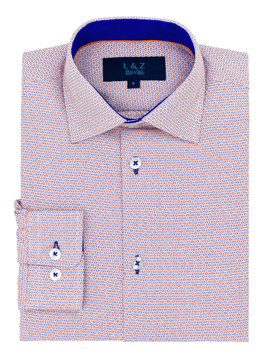 Leo & Zachary 41228 Boy's Dress Shirt - Skinny Fit - Circle Dobby - Blue/Orange