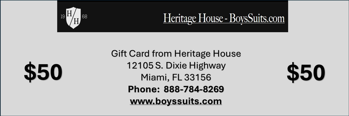 Heritage House - The Boy's Suit Source - Gift Card