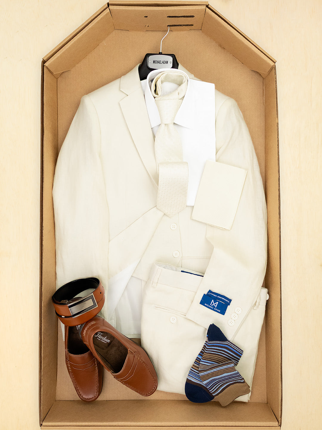 Complete Boy's Vested Suit Outfit - Michael Adams - Linen - Ivory