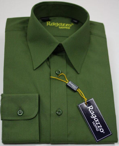 Ragazzo 10109 100% Cotton Boy's Dress Shirt - Solid Broadcloth - Army