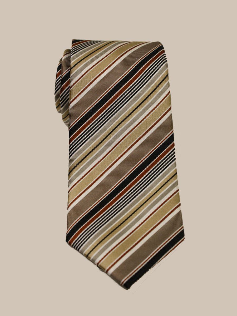 Heritage House 10177 100% Woven Silk Boy's Tie - Stripe - Tan/Rust/Black