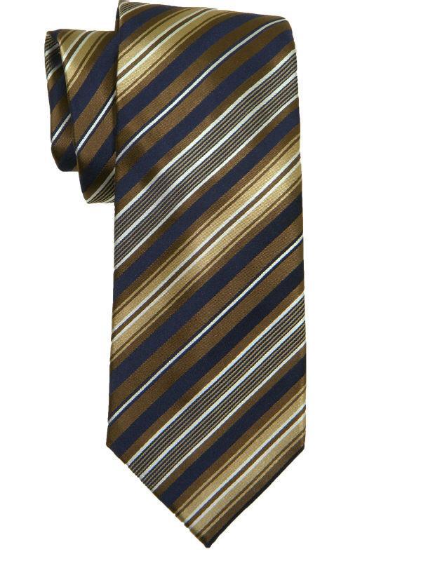Heritage House 10625 100% Woven Silk Boy's Tie - Stripe - Khaki/Navy