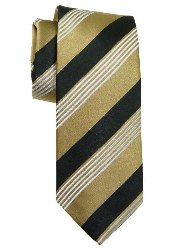 Heritage House 10645 100% Woven Silk Boy's Tie - Stripe - Gold/Black/White