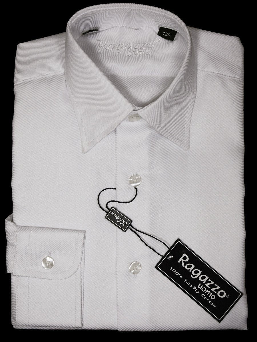 Ragazzo 10887 White Boy's Dress Shirt - Tonal Diagonal Weave - 100% Cotton