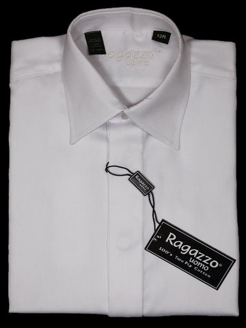 Image of Ragazzo 10887 White Boy's Dress Shirt - Tonal Diagonal Weave - 100% Cotton