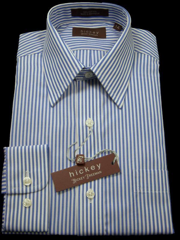 Hickey Freeman 10908 100% Cotton Boy's Dress Shirt - Stripe - Blue