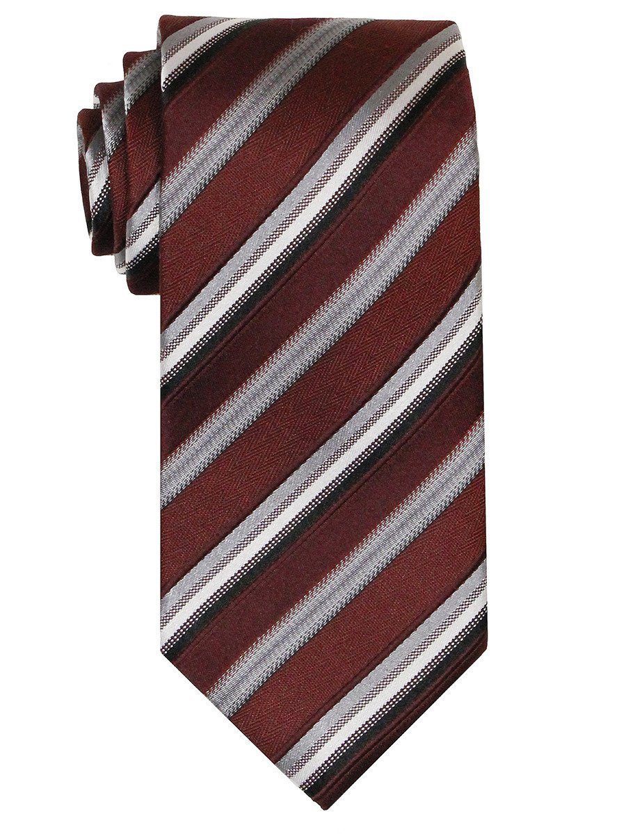 Heritage House 10965 100% Woven Silk Boy's Tie - Stripe - Burgundy/Grey/Black