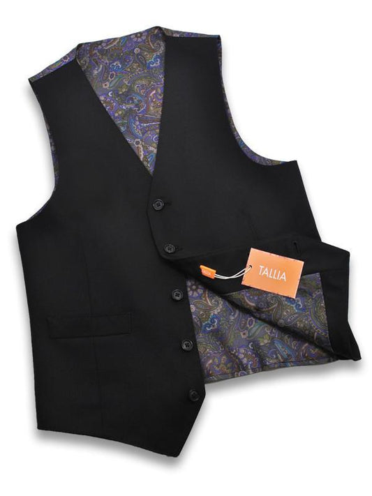Tallia 11264V Black Boy's Vest - Sold Gabardine - 100% Tropical Worsted Wool