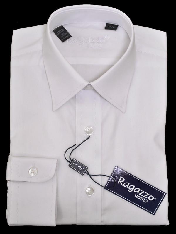 Ragazzo 11338 100% Cotton Boy's Dress Shirt - Solid Broadcloth - White