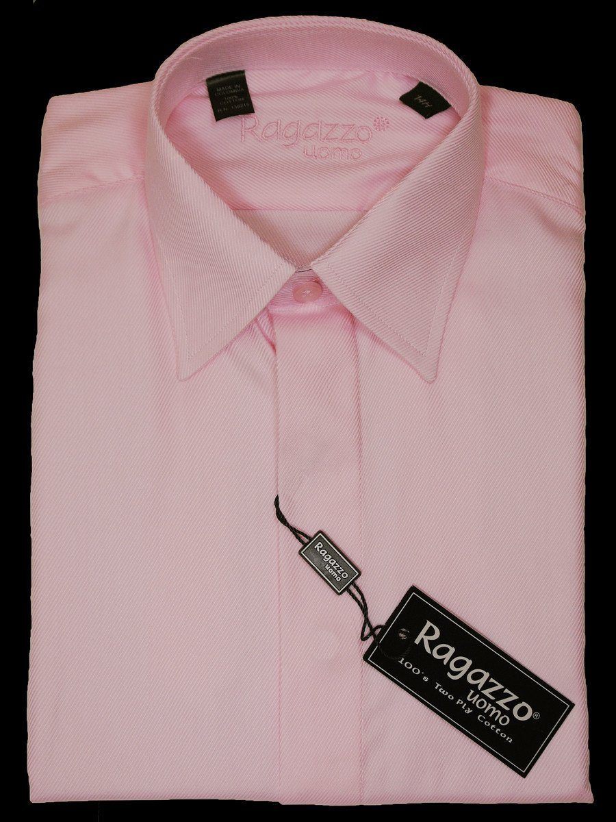 Ragazzo 11808 Pink Boy's Dress Shirt - Tonal Diagonal Weave - 100% Cotton