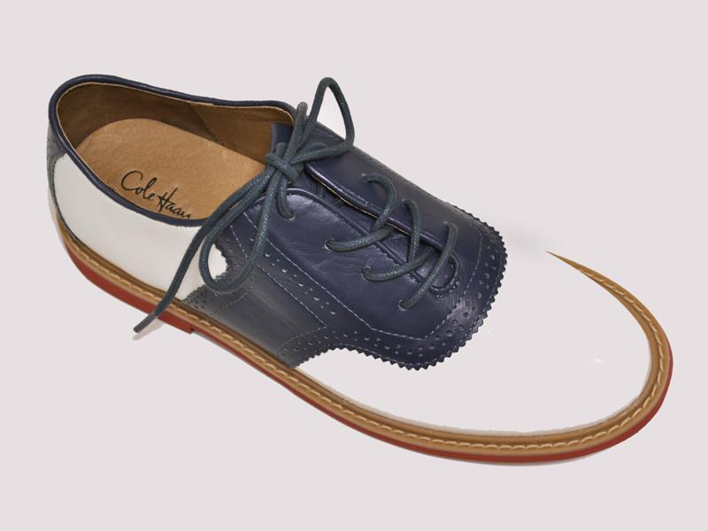 Cole Haan 11970 100% Leather Upper Boy's Shoe - Saddle Oxford - White/blue