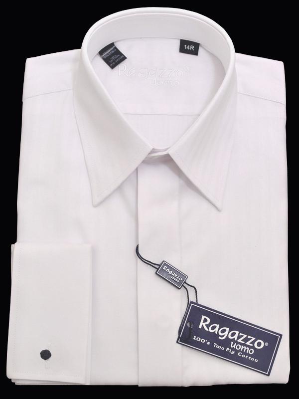 Ragazzo 12012 French Cuff Boy's Dress Shirt - Tonal Stripe - White, Long Sleeve