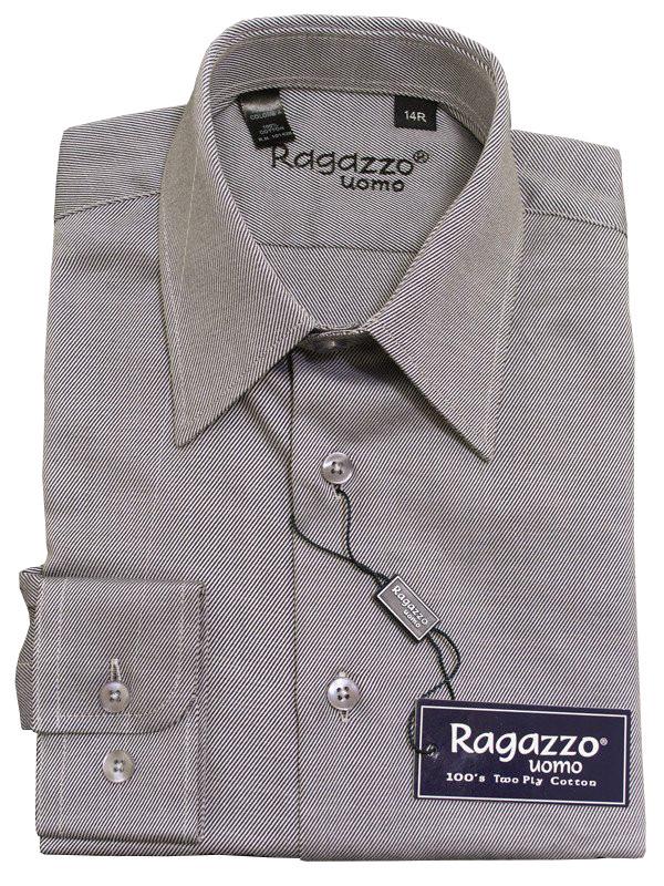 Ragazzo 12019 100% Cotton Boy's Dress Shirt - Diagonal Tonal Weave - Sterling, Long Sleeve Boys Dress Shirt Ragazzo 